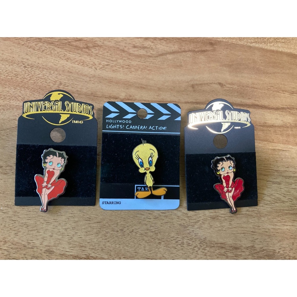 Lot of 3 Betty Boop Tweety Bird Hollywood Lights On Tag‎ Collector Lapel Pins